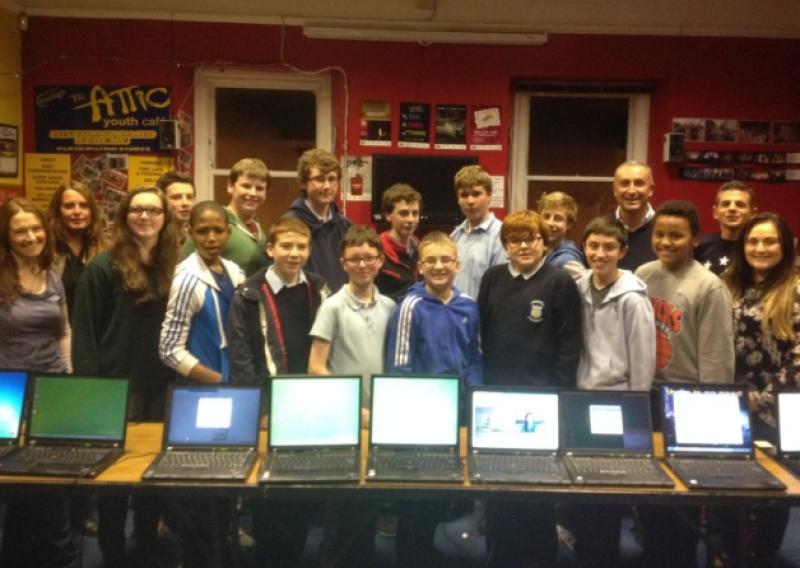 ARK have donated �1000 to The Attic to run a Tech Space Group and pictured front row L-R are: Jane Reilly Group leader, Charlotte Madden junior leader, Omololu Mololuwa, Joseph Kenny, Gary Sheridan, Rafal Pilot, Tadhg Keown, Luke Casserly, Thomas Murphy and Avril Gilchriest. Back; Charlotte, Dillon Gilna, Peadar Kenny, Cian Johnston, Oran Malone, Gabriel Drabik, Matthew Pyper, Francesco Arci CEO ARK and Samuel Kicina group leader.
