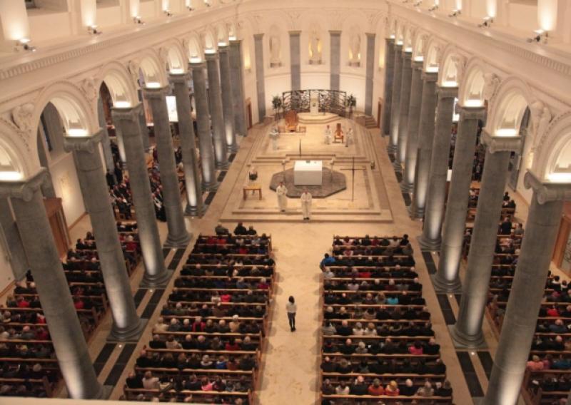 The capacity congregation at the first Mass in the re-opened St Mel's Cathedral in Longford last Saturday night. Photo: Shelley Corcoran