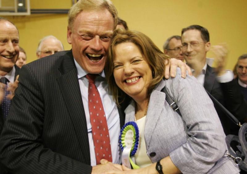 Longford/Westmeath Fine Gael Deputy James Bannon TD congratulates his party colleague, the late Deputy Nicky McFadden following their election to Dail Eireann in 2011. Deputy Bannon says a cloud of great sadness hangs over the constituency this evening following her death.