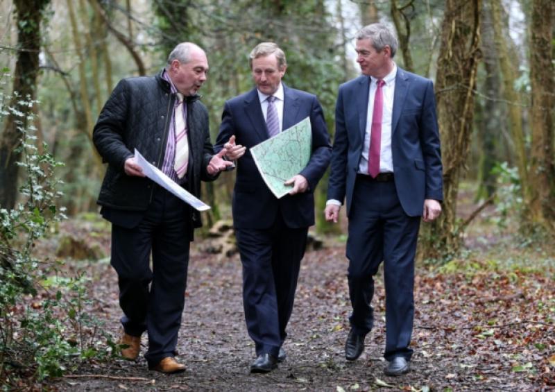 Announcing 1,000 jobs for Longford with plans for a new �200m Center Parcs at Newcastle Woods were l to r; Martin Dalby CEO of Center Parcs, Taoiseach Enda Kenny TD and Mark Foley MD of Coillte Enterprise. PIC: MAXWELLS/JULIEN BEHAL