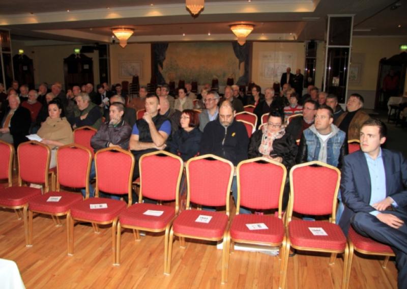 A section of the large attendance for the public information meeting, organised by Longford Fianna F�il, on the introduction of water charges last Thursday in the Longford Arms Hotel. Photo: Michelle Ghee. www.gphotos.ie