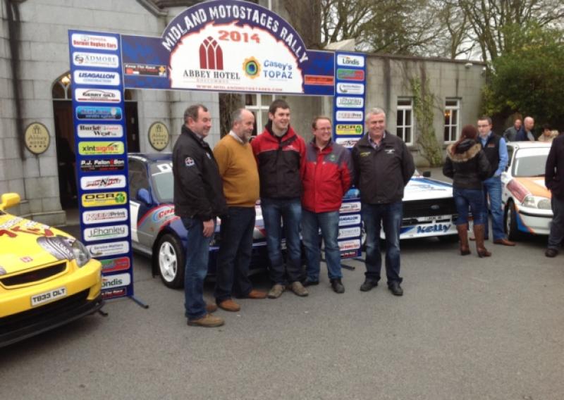 The Midland Moto Stages Rally in association with the Abbey Hotel and Caseys Topaz Filling Station will bring the roads around Roscommon Town to life this weekend (March 29 & 30) and pictured at the rally launch were l to r; Gerry Kelly (Clerk of the Course), Adrian Grealy (Abbey Hotel), Jim McCausland, Maria Casey, Aiden McGuire (Caseys Topaz Filling Stations) and Bernie Flynn (Midland Motor Club Chairperson).