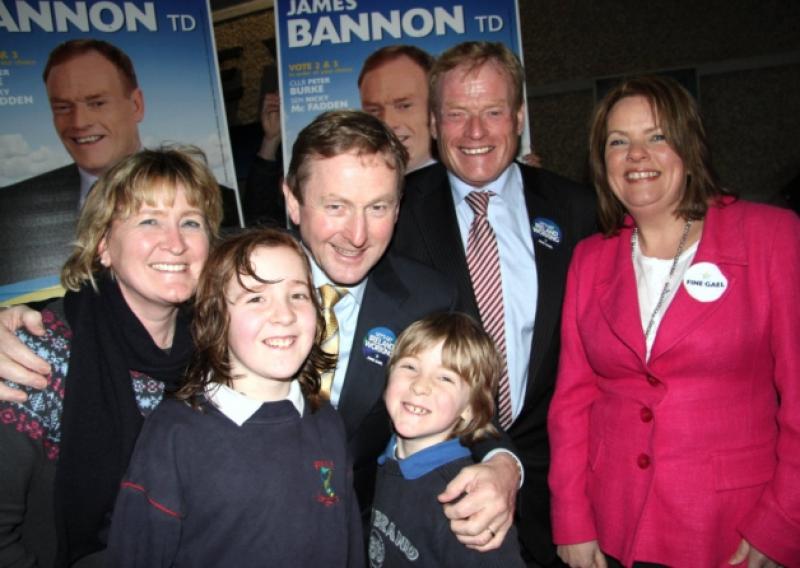 The late Nicky McFadden (right) pictured on the general election campaign trail in 2011 with her party colleagues James Bannon TD and An Taoiseach Enda Kenny. Also in the photo are Jacinta, Rachel and Patrick O'Boyle.Photo by: Michelle Ghee.