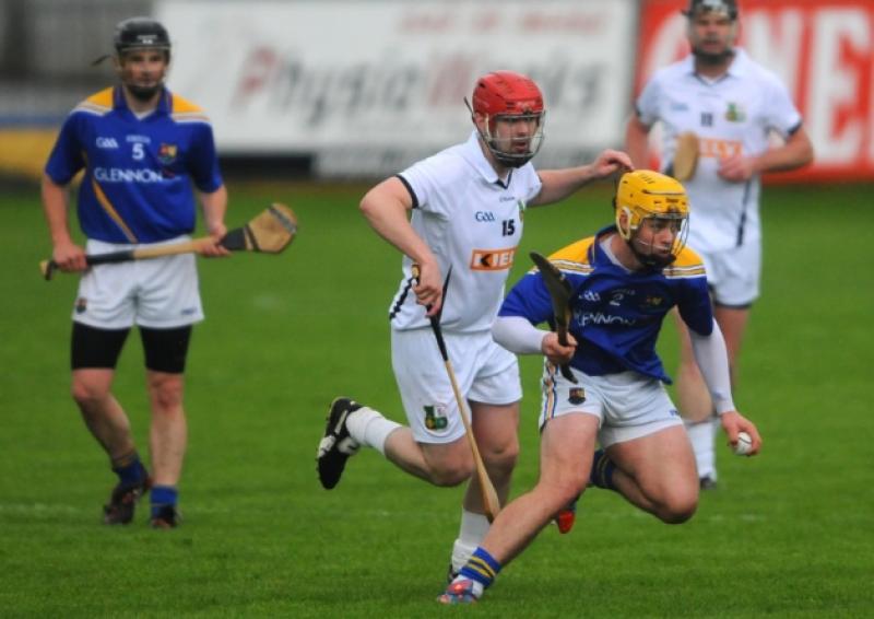 Longford defender Karl Murray clearing the danger ahead of Warwickshire forward Emmet McCabe in this action shot from the Lory Meagher Cup Round 2 game at Glennon Brothers Pearse Park on Saturday last. Photo: Kevin Leavy