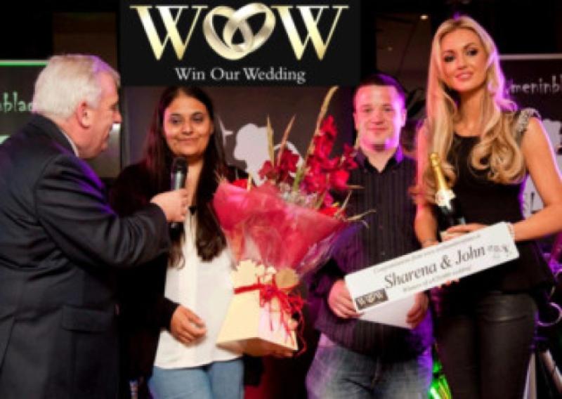 Sharena Swaris and John Mahon (centre) with Aidan Cooney and Rosanna Davison after their success in the Win Our Wedding competition.