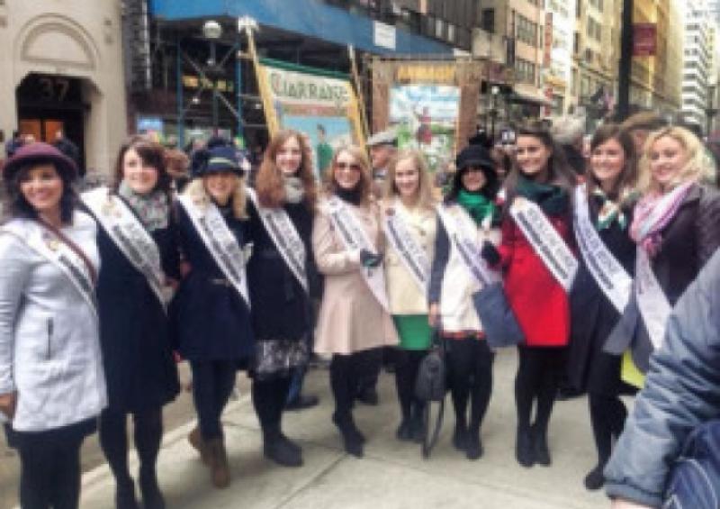 2013 Longford Rose, Aisling Farrell (centre) with fellow Roses in New York for the 2014 St Patricks Day Parade.