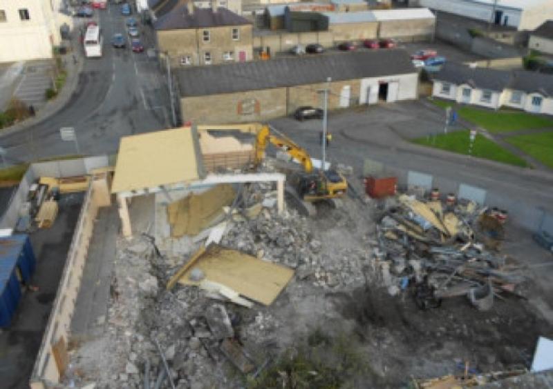 Workers demolishing the old swimming pool at Longford's Market Square had an opportunity to inspect one of the old canal harbour walls. Photo: Noel McGeeney