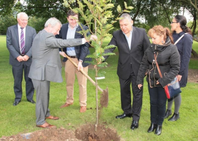 Longford County Council CEO Tim Caffrey, Cllr Gerry Warnock, Cllr Seamus Butler, Jose Reynol Lyomalez (Presidente Manicipal),  Flodia Lopez Puebla, and Paola Heyra Angeles attended last week's tree-planting ceremony . Photo: Shelley Corcoran
