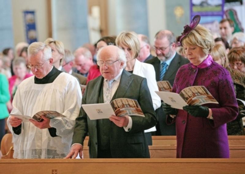 President Michael D Higgins and his wife Sabina pictured during the Rededication ceremony at St Mel's Cathedral last Sunday. Photo: Shelley Corcoran