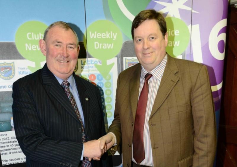 County Board Chairman Brendan Gilmore congratulates fellow Rathcline clubman Albert Cooney (right) on his election as the new County Board Treasurer at the Longford GAA Convention in Aras Ui Bhriain, Glennon Brothers Pearse Park on Thursday night last. Photo: Declan Gilmore Photography