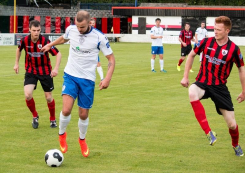 Longford Town player Gary Shaw about to challenge for the ball in this action shot from the Airtricity League First Division league game against Finn Harps at City Calling Stadium on Saturday evening last. Photo: Declan Gilmore Photography
