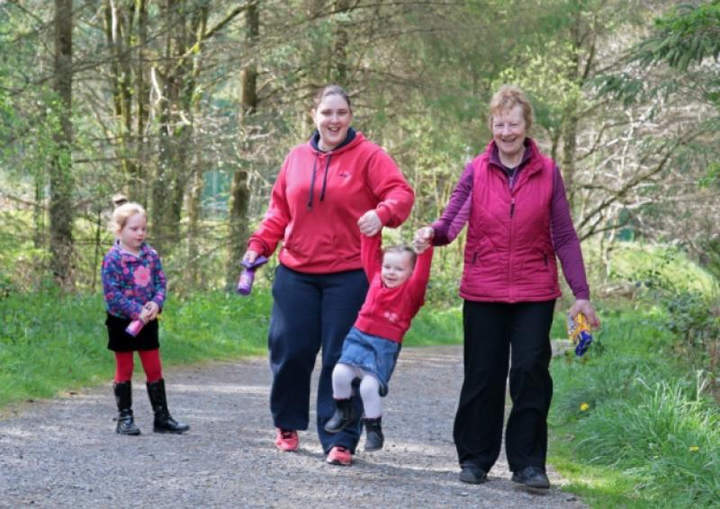 Chloe, Tracy, Leanne, and Helen Kiernan enjoying a walk through Derrycasson Woods. Photo: Shelley Corcoran