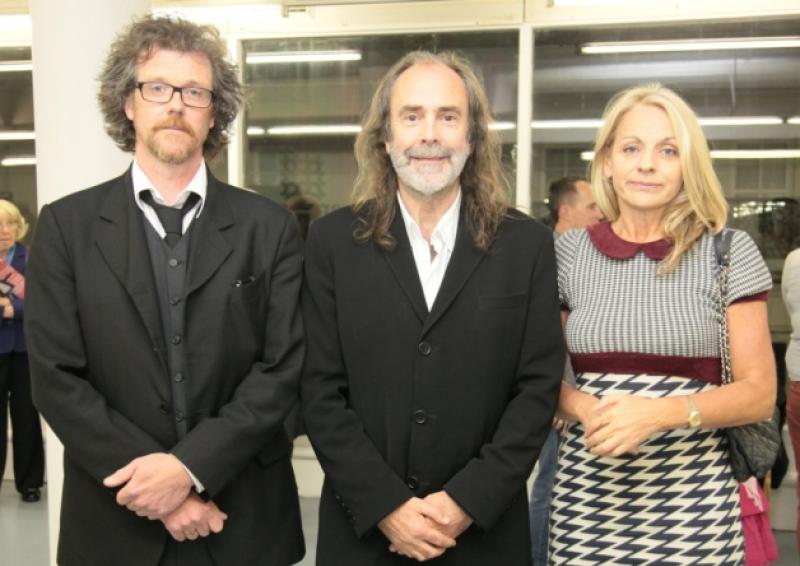 Gary Robinson, John Waters, and Rita Simons at the Engage exhibition. Photo: Shelley Corcoran
