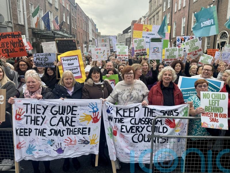 Special needs assistants protest outside Leinster House demanding &lsquo;job security&rsquo;