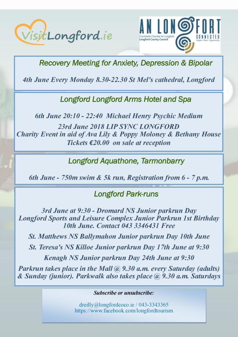 What's on - Longford Tourism event guide for June 2018