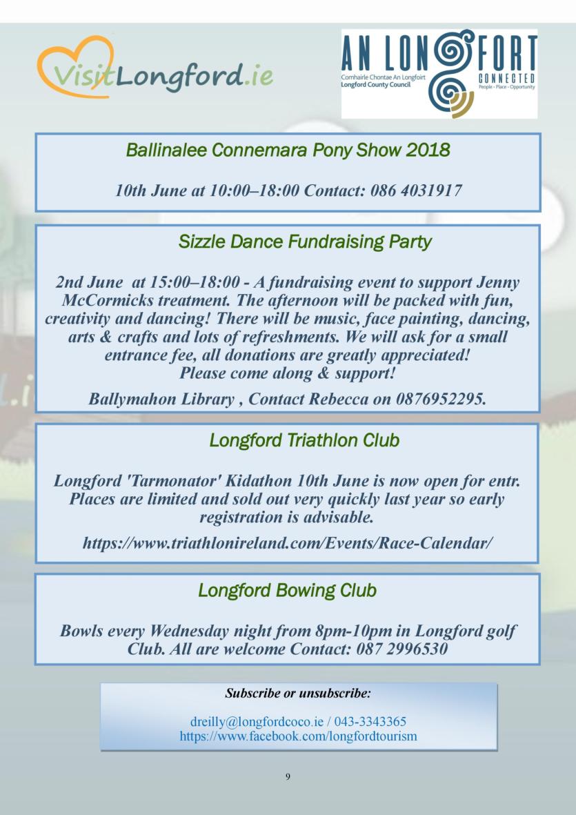 What's on - Longford Tourism event guide for June 2018