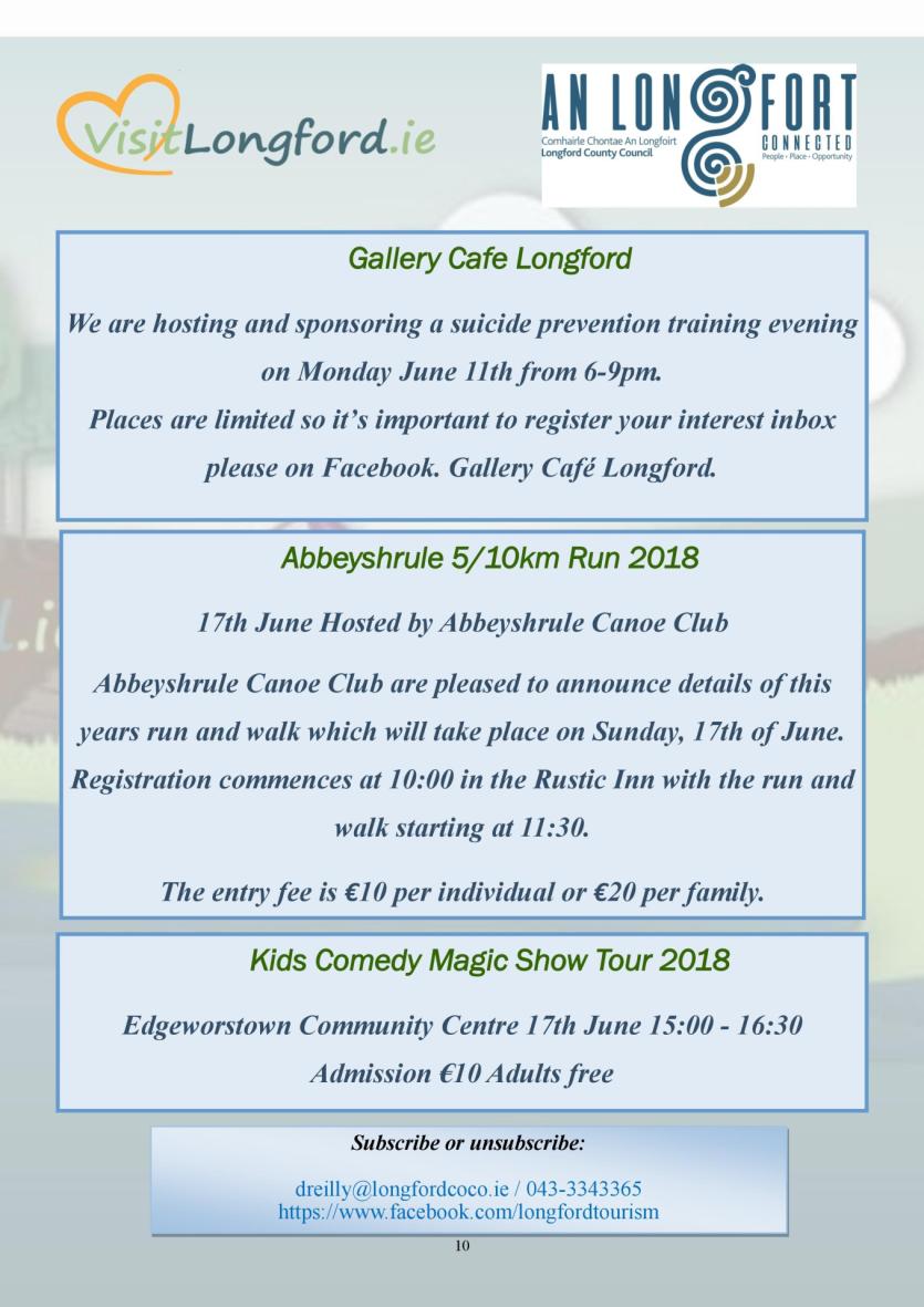 What's on - Longford Tourism event guide for June 2018