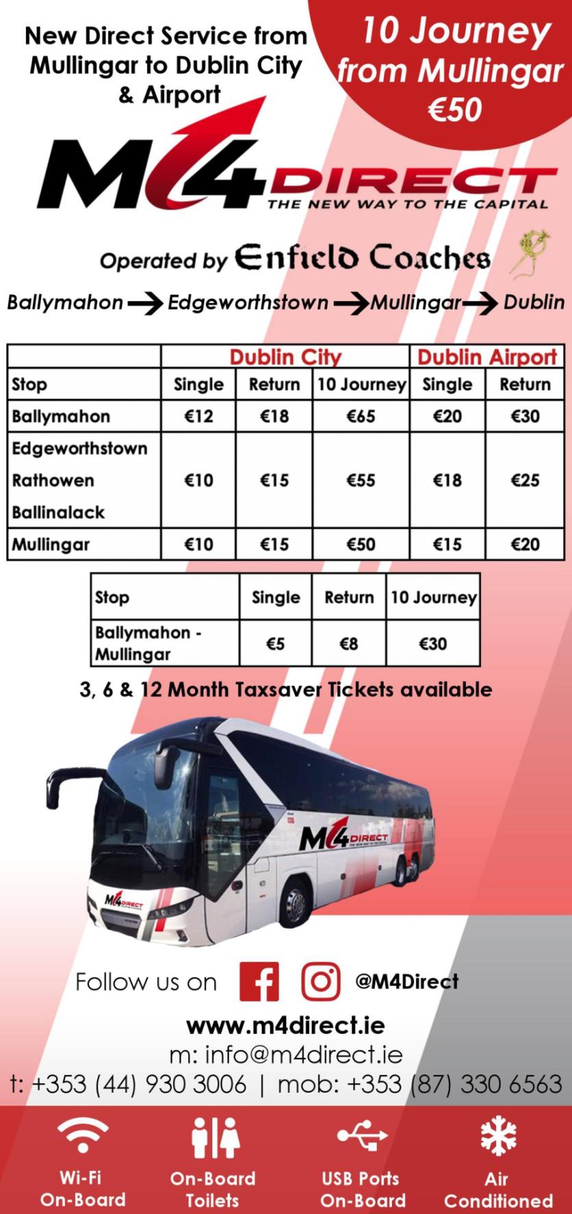 M4 DIRECT: The new bus service to Dublin, running from Ballymahon  and Edgeworthstown daily 
