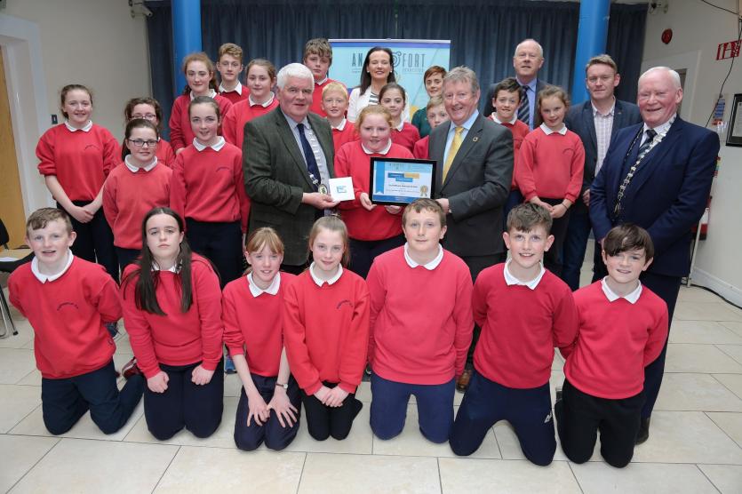 Granard 1st Place - Scoil Mhuire NS, Aughnagarron .The winning students pictured with Cllr Reilly Cllrl Carrigy, Paddy Mahon, Luie McEntire, Christine