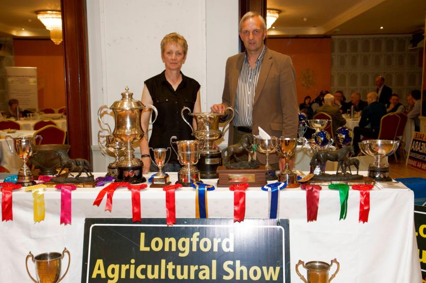 Bernie Whyte show secretary and Chairman Charlie Murphy with the array of Cuos and Trophies that are on offer at Longford Agricultural Show. PICTURE: 
