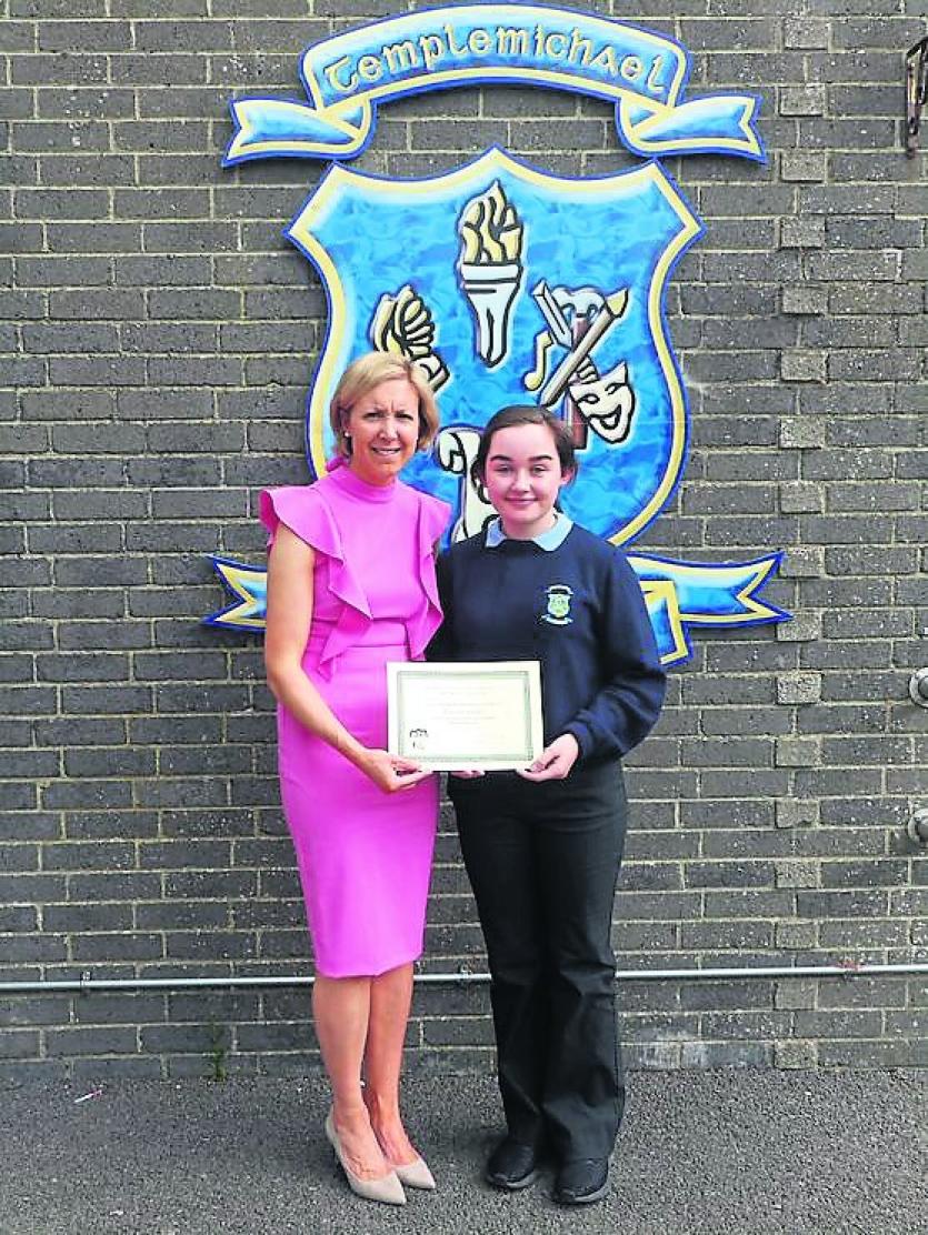 Rachel Quinn receiving her Junior Cert Home Economics Student of the Year Award from Ms Jones