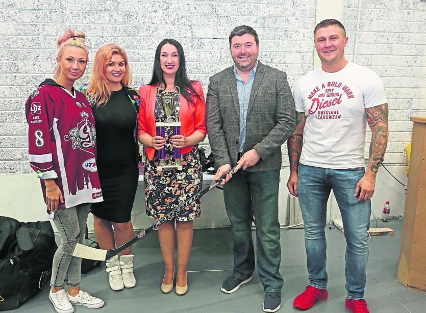 Anna Badurska, Elina Mengele, Siobhan Cronogue, Cllr Gerry Warnock, Tomasz Badurska at the Latvian World Cup recently