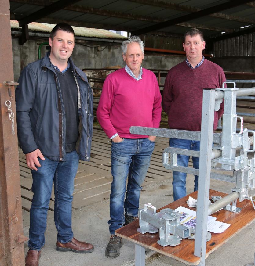 Donal McCabe (Teagasc Longford), Anthony Lyons (Pop On Anti Reversing Bar, Gibney Steel Products), Gavin White Picture: Shelley Corcoran