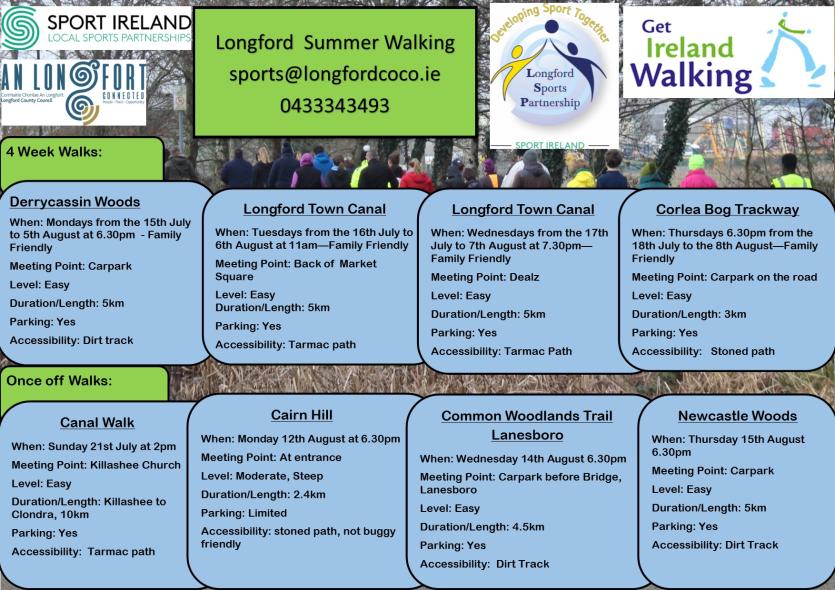 Longford Sports Partnership: Walks throughout July and August as part of Longford Summer Walking programme