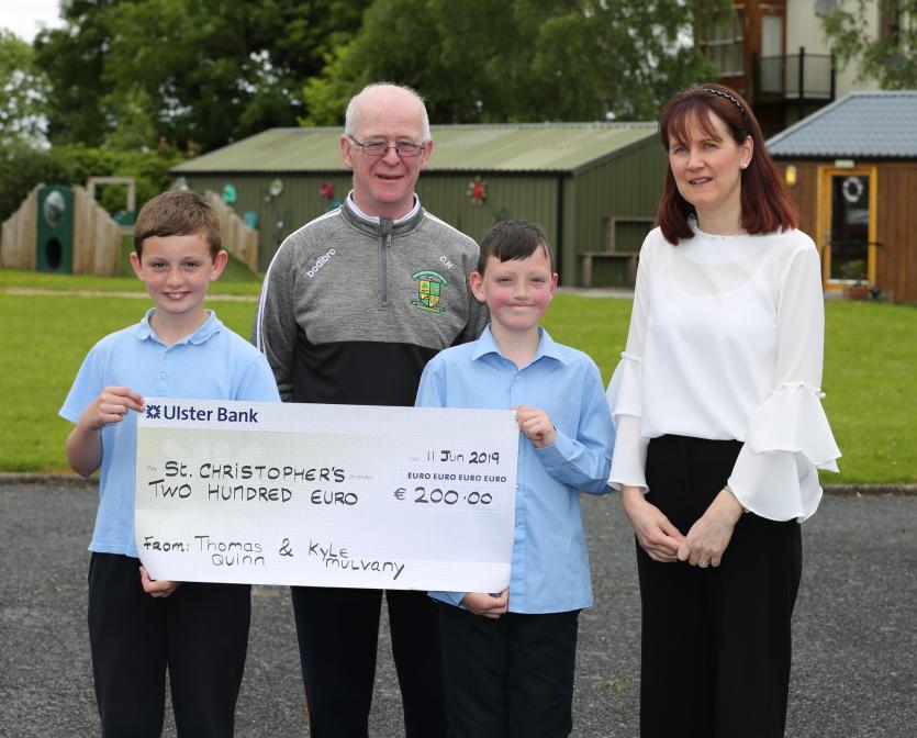 Kyle Mulvany, Thomas Quinn, Fionnuala Donnelley (Acting Principal), Colm Harte (Principal St Teresa's, Killoe),  Picture: Shelley Corcoran