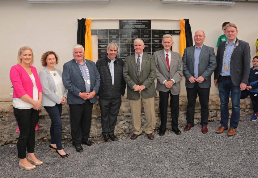 Teacher Anita Brady, Principal Nicole Kiernan, PJ Reilly, Fr Simon Cadam, Past Principal Con Boyle, Past student James Cronogue, Turlough McGovern, Mi