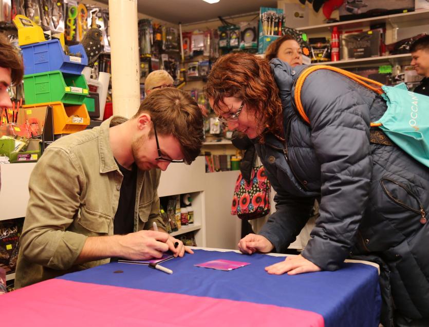  Majella Meade gets a copy of Brave Giant's debut album signed