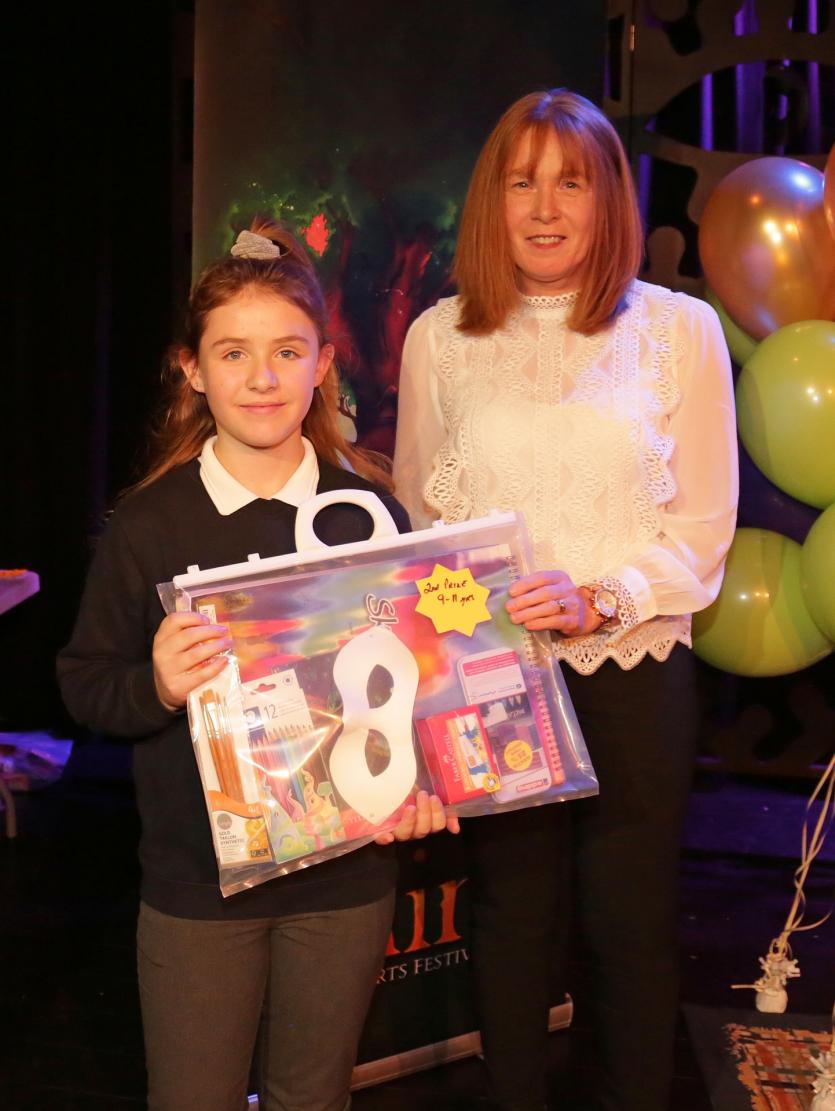 Agatha Farrell (Farrell and Coy) Sponsor of prizes, 9-11 Category runner up  Erinn McGee, St Patrick NS Ballinamuck Picture: Shelley Corcoran