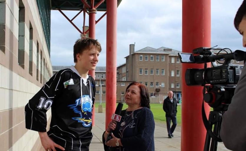 Ingus being interviewed by Lativan TV on his life in Ireland and on the rink