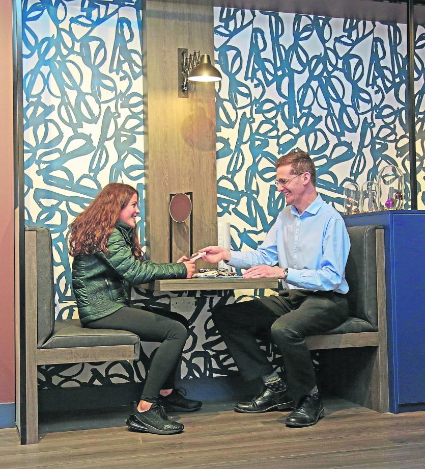Private consultation booths: Grace O'Donnell with Anthony Flanagan