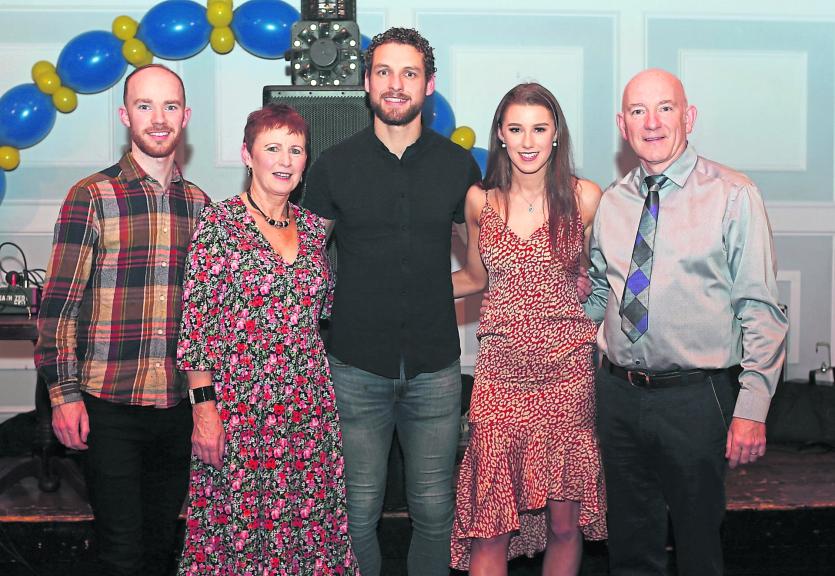 ILOL-08-11-19 Longford Ladies Presentation 09.      Justin, Margaret, Lauren & Seamus McGuire with Tom Parsons. Lauren has won three All Ireland footb