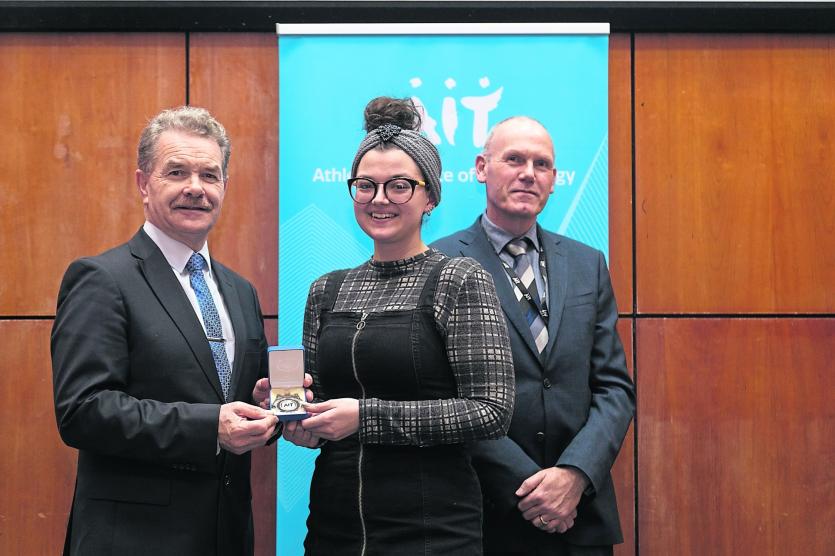 Maria McLoughlin, a Bachelor of Arts (Hons) in Social Care Practice student from Prospect Wood, Longford town, pictured with AIT President, Professor 