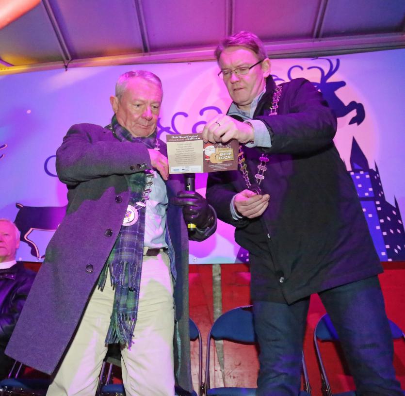 Seamus Butler, Micheál Carrigy announcing winner of Shop Local Competition Picture: Shelley Corcoran