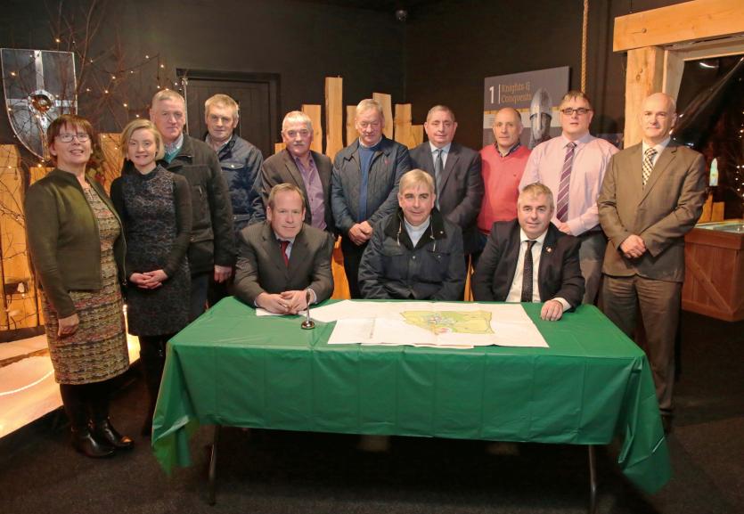 Nicholas Sweeney, Fr Simon Cadam, Boxer 'Kevin' Moran with Board of Directors, Moira Mahon, Rosemary Connolly, Padraig McGivney, Sean McElvaney,  Padr