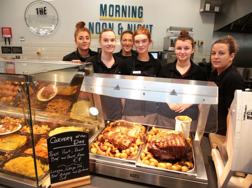 The new Hot Food Counter; Ellen Fitzmaurice, Laura Kelly, Daiva Bogdericiene, Sarah McCormack, Katie Higgins, Michaela Novatna Picture: Shelley Corcor