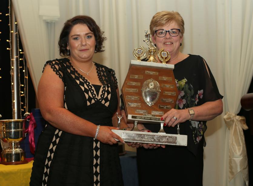 Fr Manning Gaels dinner dance 21.    Lorraine Corrigan receives ''Club Personality of the year'' award from Kathleen Brady.         Picture: Syl Healy