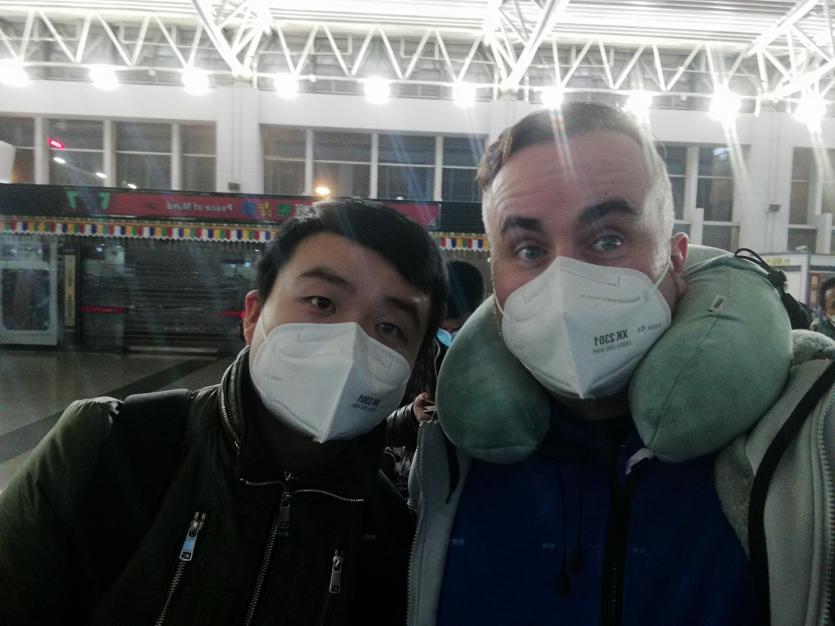 Christopher in the airport in Chengdu and is now on his way to Phnom Penh for a much needed break