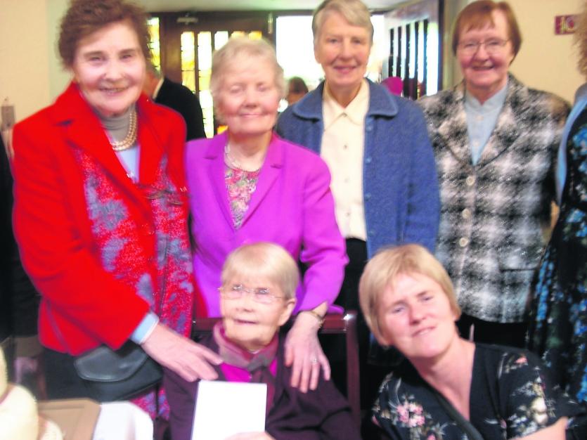 r Elizabeth Brady celebrated her 100th birthday in Our Lady’s Manor, Edgeworthstown Front l to r; Sr Elizabeth with her good friend Kay Fitzmaurice. B