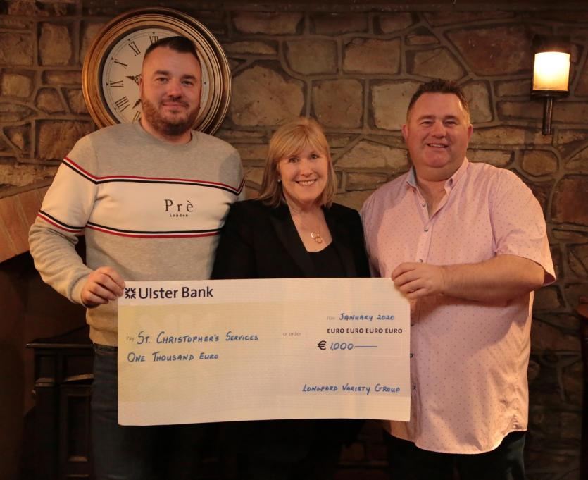 Kevin Hussey and Charlie  Murray (Longford Variety Group), with Tricia Donlon (St Christophers) Picture: Shelley Corcoran