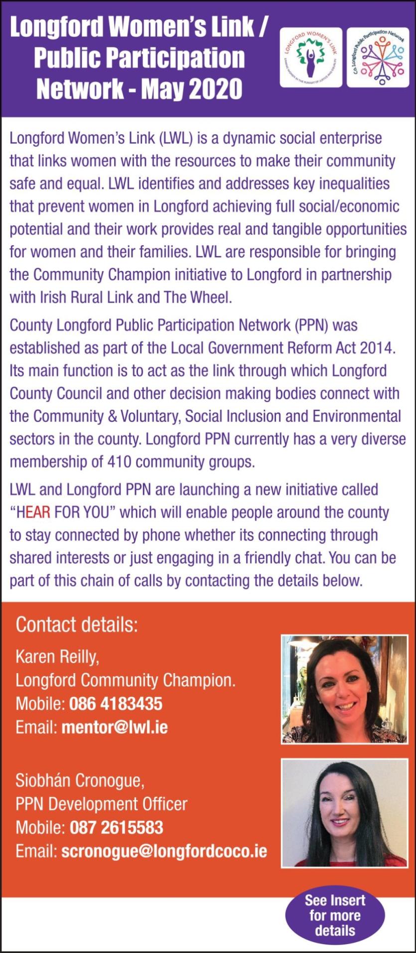 Longford Women's Link and County Longford Public Participation Network launch 'HEAR FOR YOU' initiative 