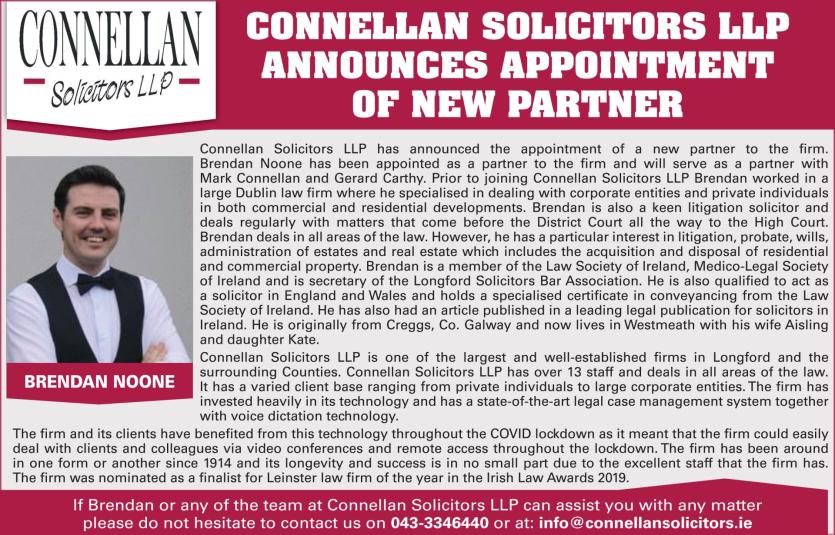 Connellan Solicitors LLP, Longford announces appointment of new partner 