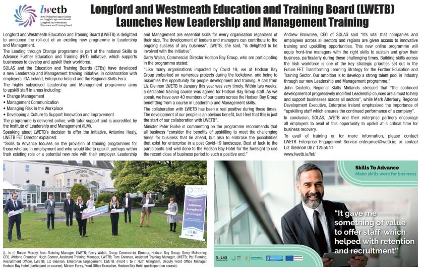 Longford and Westmeath Education and Training Board (LWETB) launches new Leadership and Management Training 