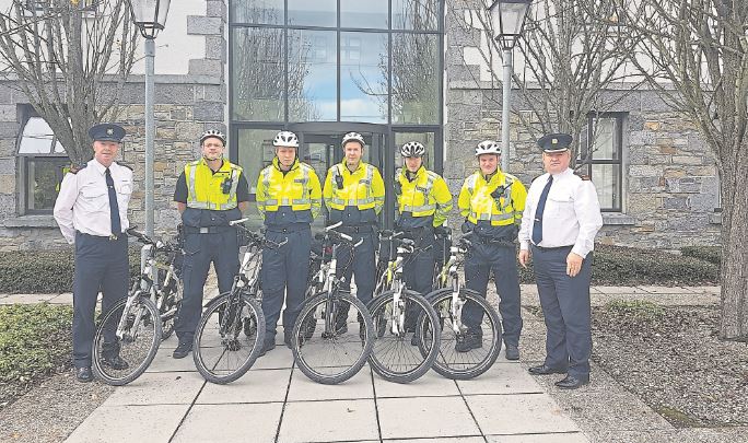 Superintendent Jim Delaney with mountain bike patrol officers and Chief Supt Tony Healy in what was one of a number of measures introduced by the garda boss to underpin community engagement and  high visibility policing on the streets of Longford town 
