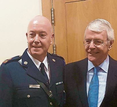 A smiling Superintendent Jim Delaney alongside former British Prime Minister John Major who delivered a keynote address on the late taoiseach Albert Reynolds at Longford's Backstage Theatre in December 2018 