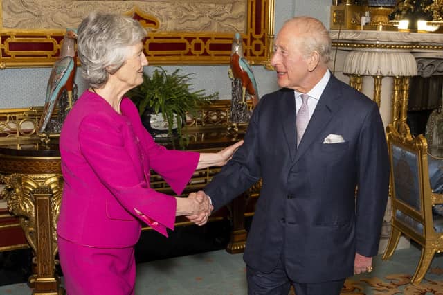 President of Ireland Catherine Connolly during an audience with King Charles at Buckingham Palace in London, as part of her official visit to the UK in May. Picture: Jordan Pettitt/PA Wire